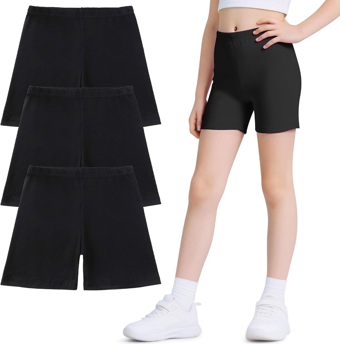 Korte Leggings Fietsshorts 3 Pack Katoen Zomer Activewear Shorts Kinderen Onder Jurk Broek Elastische Sport Broek Gym Broek voor Sport Running Dance, GR. 110-164