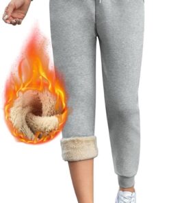Trainingsbroek voor Dames - Lichtgrijs - Maat L - Thermische Fleece Broek met Elastische Tailleband en 2 Zakken