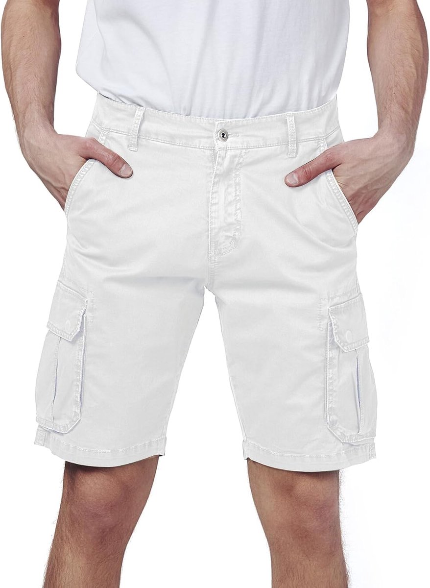 Korte herenbroek, cargobroek, slim fit, casual denim