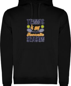 Zwarte unisex hoodie met “ Kleurrijke Tennis is my Favorite Season – Sport “ Print Full Color merk Roly maat L